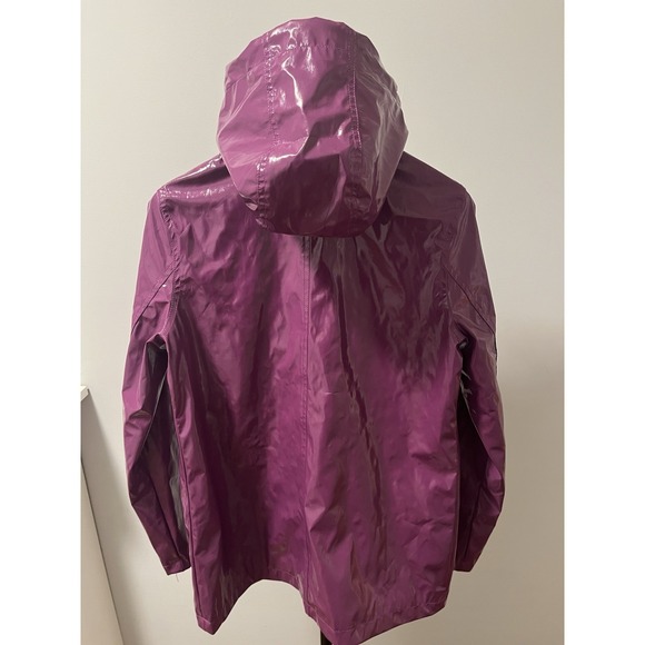 Xhilaration Raincoat Womens Medium Purple vinyl Glossy Hooded Water Resistant - Picture 4 of 6